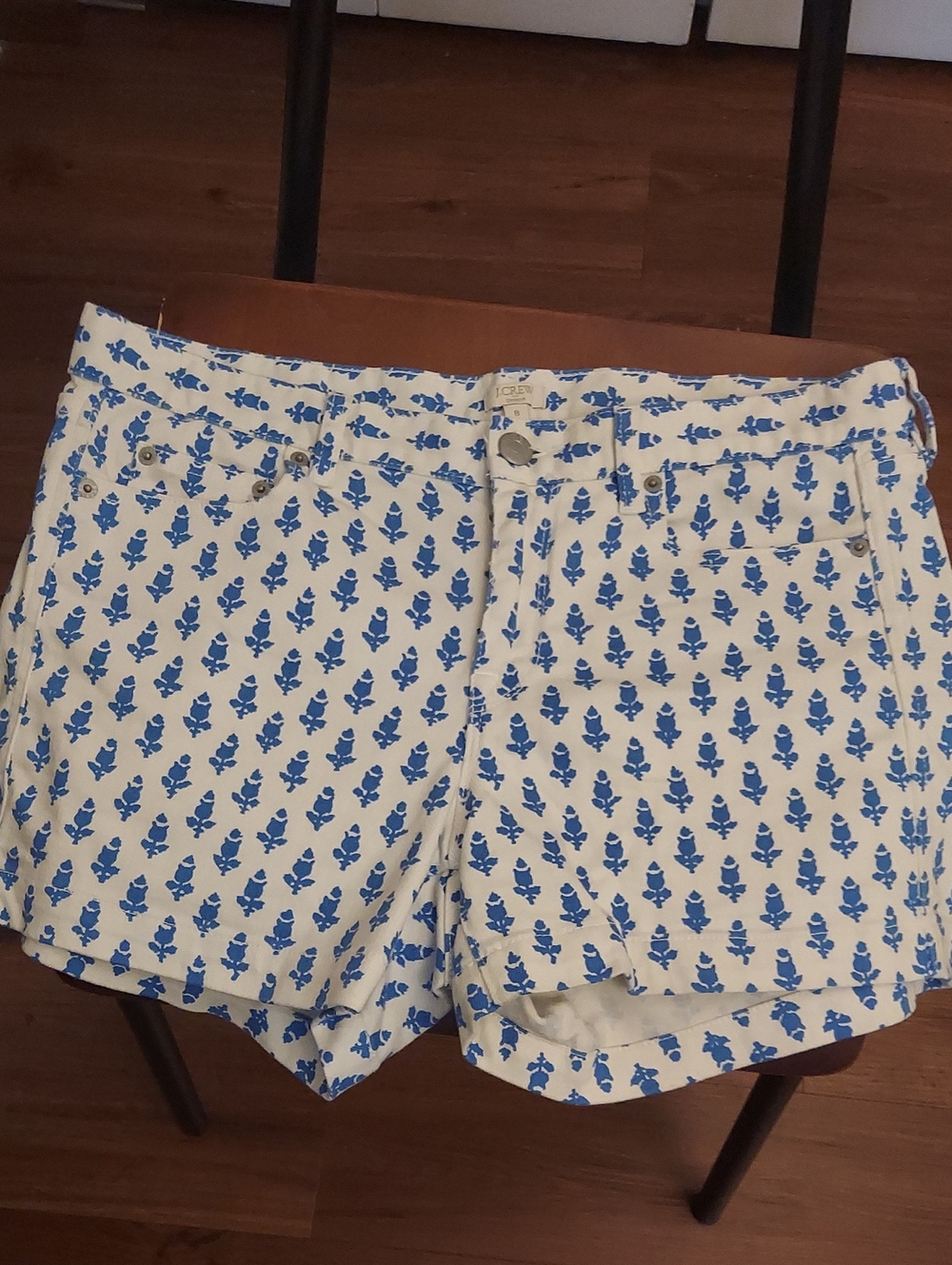 J. Crew White and Blue Floral Print Jean Shorts